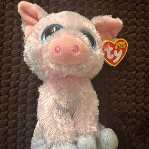 Ty Beanie Boos Plush Pig with Pink and Blue Accents